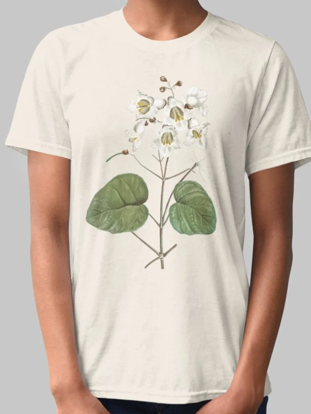 Indian Bean Tree Vintage Floral Print Short Sleeve Graphic Tee T-shirt S-XXL
